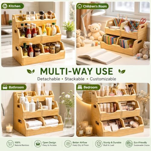 3 Tier Bamboo Pantry Storage Bins, Stackable Onion and Potato Storage Bins - Image 6