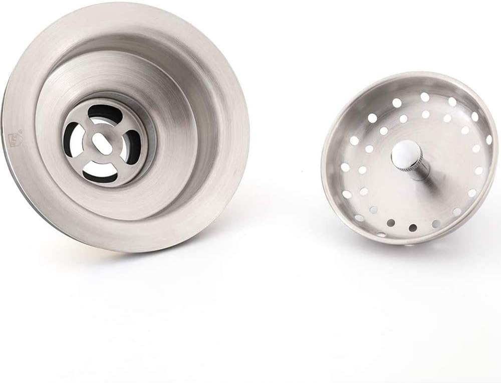 KONE 3-1/2 Inch Kitchen Sink Drain Assembly with Strainer Basket/Drain Stopper, All Stainless Steel Sink Drain Kit Durable and Rustproof