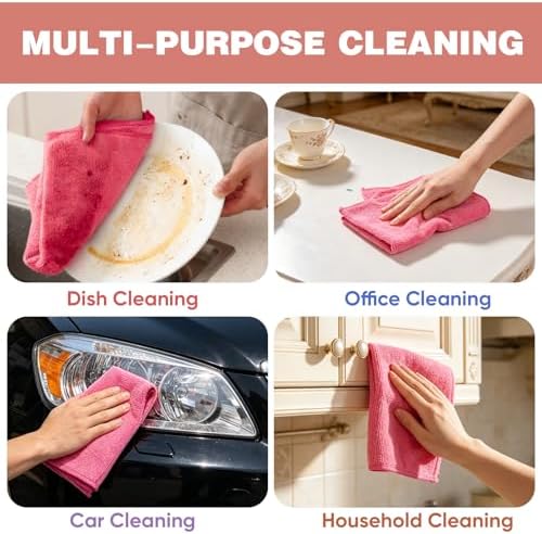 TEAWOO 10 PCS Pink Microfiber Cleaning Cloths, Assorted Cleaning Rags - Image 5