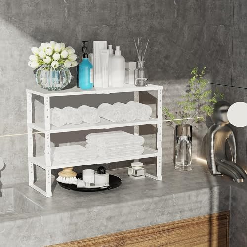 Jojocross Expandable Cabinet Shelf Organizer Storage Spice Rack Shelves for Kitchen Stackable Adjustable Pantry Cupboard Bathroom Countertop Desktop(2Packs/White/Large) - Image 4