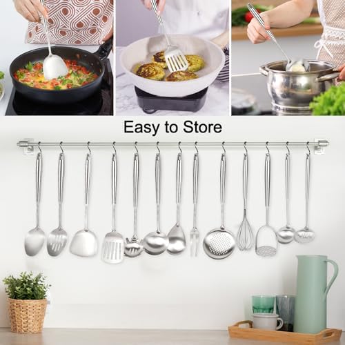 304 Stainless Steel Cooking Utensils Set, 16PCS Stainless Steel Kitchen Utensils Set, Metal Kitchen Utensils Set Include Meat Fork, Tongs, Turner, Soup Ladle, Dishwasher Safe - Image 5