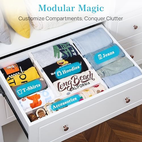 Vtopmart Drawer Dividers for Clothes 8 Pack, Adjustable 4" High Expandable from 11.3"-17" Dresser Drawer Organizer, Plastic Drawers Separators for Dresser, Baby Clothes, Kitchen and Office Storage | Adjustable Drawer Organizer, Dresser Clothes Separato... - Image 3