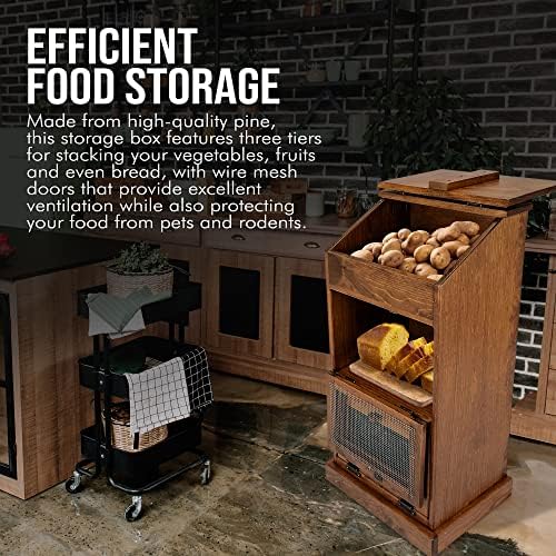 Peaceful Classics Wooden Bread & Veggie Storage Bin w/Lid, Decorative Potato & Onion Bin, Cherry - Image 3