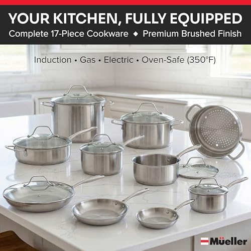 Mueller 17-Piece Stainless Steel Pots and Pans Set, Tri-Ply Ultra-Clad Pro - Image 2