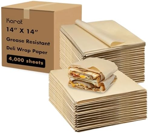 Karat [4,000 ct] 14"x14" Deli Paper Sheets | Kraft Grease-Resistant Wrapping Paper | Ideal for Medium-Sized Sandwiches, Pastries, and Meal Baskets by Karat