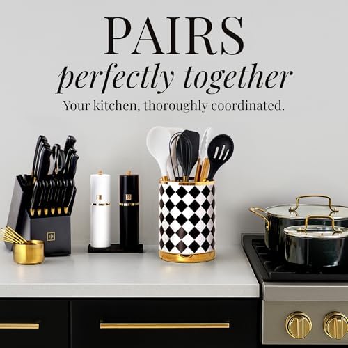STYLED SETTINGS Black & White Checkered Utensil Holder Set | Large Ceramic Kitchen Utensil Holder for Countertop, Checkered Kitchen Decor & Organizer - Image 6