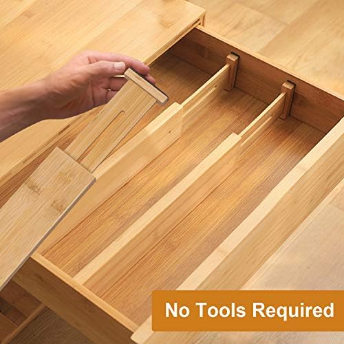Bamboo Drawer Dividers, Adjustable Drawer Organizers, Fits 12.6–16" Drawers | 2.5" High, 4 Pack Expandable Drawer Separators for Kitchen, Nursery, Dressers & Office Storage, Natural - Image 6