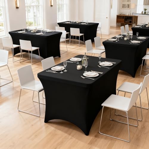 4FT Black Table Cloth - 2 Pack, Fitted Stretch Rectangle Spandex Tablecloth - Image 3