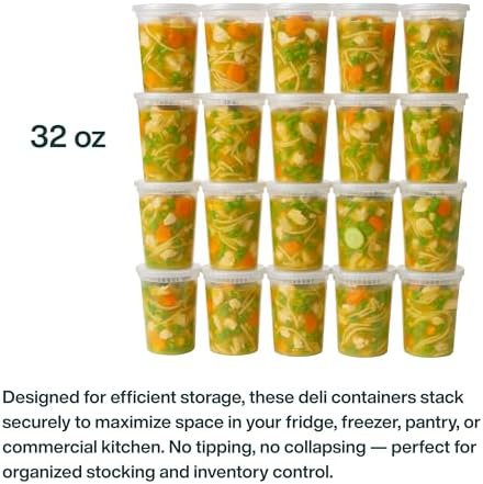 Reusable Plastic BPA-Free Food Storage Deli Container Leak‑Proof | 32oz, 20 set, Heavy Duty, Microwave, Freezer & Dishwasher Safe, Stackable - Image 6