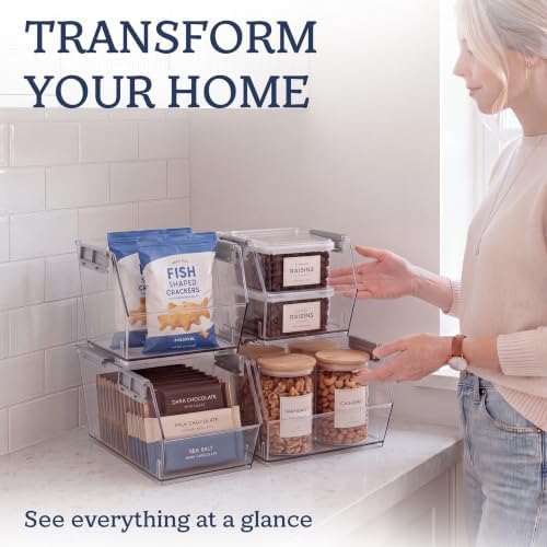 HOMESTEAD Set of 8 Stackable Storage Bins, 4 Large + 4 Small Clear Plastic Organizer Bins, Open Front Design for Kitchen Pantry, Fridge, Cabinet, Bathroom Organization and Bulk Snack Storage - Image 2