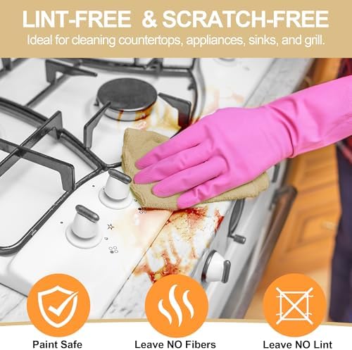 Microfiber Cleaning Cloth, 12 Pack Biege Cleaning Rags,12" X 11" Lint Free Dish Towels Wash Cloths, Reusable Microfiber Towels for Home and Kitchen Bathroom Apartment Cleaning Supplies - Image 5