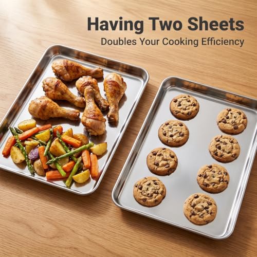 Stainless Steel Baking Sheet, 16" x 12" Cookie Sheet Pans, 2-Pack | Jelly Roll Pan Set for Baking Roasting Cooking, Heavy Duty & Non-Toxic, Easy Clean & Dishwasher Safe - Image 3
