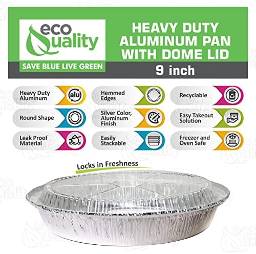 EcoQuality 9" Round Aluminum Foil Pans with Clear Lids - Disposable Containers with Foldable Walls for Pie Baking, Cooking, Serving, Reheating, and Storing - Freezer and Oven Safe Tart Pan 100 Pack - Image 3