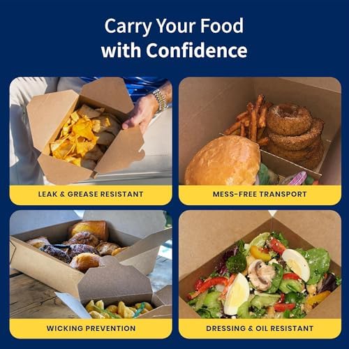 FC Meyer MeyerPak #8 Take Out Cartons, Leak & Grease Resistant Take Out Boxes, Disposable To Go Food Containers, Made from Recycled Materials, 6″ x 4 3⁄4” x 2 1⁄2“, Kraft, Pack of 15 - Image 5