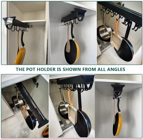 Hanging Pot Rack with 10 Hook for Cabinet 22" Pull Out Pot and Pan organizer Adjustable Pot Racks with Sliding Rail Storage Utility Rack Used for Kitchen/Closet/Cupboard,Load 75LBS - Image 5