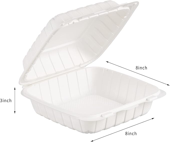 Jaluxing 8X8 1Compartment 50Pack Plastic Clamshell Take Out Food Containers, Heavy Duty To-go Disposable Lunch Box Restaurant Meal Prep Packaging Catering Hinged Container (Formerly FULING) - Image 2