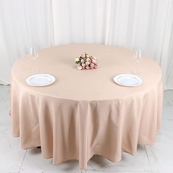 BalsaCircle 10 pcs 108 inch Nude Round Washable Polyester Easy-Care Tablecloth for Indoor and Outdoor Bridal Shower Wedding Table Buffet Table Parties Events Kitchen Dining - Image 3