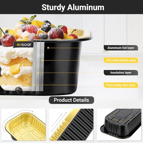 EUSOAR Foil Pans with Lids, 100pack 16oz Small Disposable Aluminum Foil Loaf Cake Pan Holder with Lids, Catering Party Meal Prep Freezer Drip Pans for Microwave Oven Safe Storing,Baking,Heating - Image 3