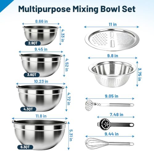 Stainless Steel Mixing Bowls with Lids and Colander Set - Image 2