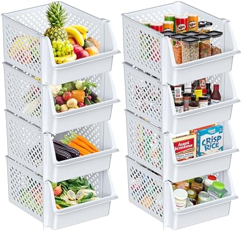 Skywin Stackable Storage Bins Open Front for Pantry Storage, 8 Pack - White by Skywin