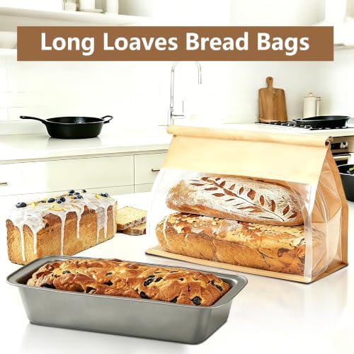 100 Pack Large Bread Bags for Homemade Bread Sourdough Sandwich, 14.2x10x5.7 Inch Resealable Tin Tie Tab Lock Bread Loaf Bakery Bags with Window, Baked Goods Packaging for Gifting and Bake Sale - Image 5