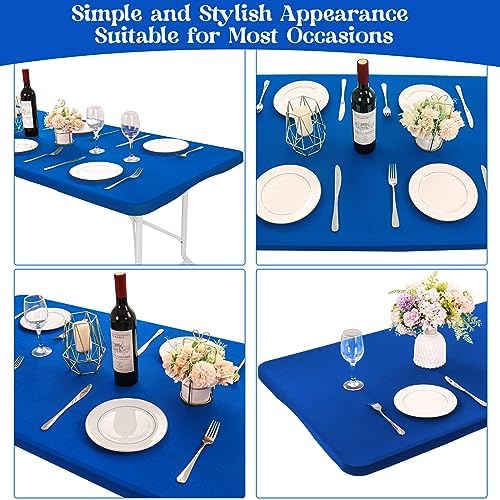 Fivenl 6 Pack Spandex Table Top Cover for 6FT Rectangle Table, Stretch Fitted Tablecloth Washable Elastic Edge for Indoor Outdoor Party Picnic Camping (30" W x 72" L, Royal Blue) - Image 5