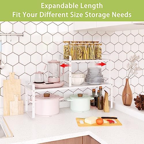 Across-Star Expandable Cabinet Shelf Organizer Rack, Stackable Kitchen Counter Storage Shelves Stand, Adjustable Height Pantry Shelf Spice Rack - Image 3