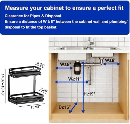 2-Tier Metal L-Shaped Pull-Out Under Sink Organizer, Black, 1 Pack - Image 2