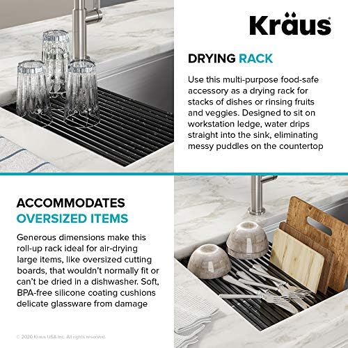 Kraus Multipurpose Workstation Sink Roll-Up Dish Drying Rack, Colander and Trivet in Light Grey, KRM-11LG - Image 6