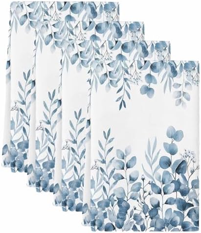Blue Eucalyptus Kitchen Towels Set of 4, Absorbent Dish Towels for Kitchen, Botanical Summer Leaves Country Floral Microfiber Hand Towel, Quick Drying Tea Towel for Cleaning Decorative Dishcloths - Image 2