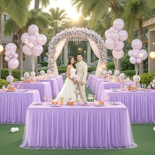 Suppromo 4 Pack 6ft Lavender Tulle Tablecloths for Rectangle Tables, 6 Foot Rectangular Table Cloth Wrinkle Free Table Cover with Tutu Skirt for Wedding Baby Shower Birthday Party Banquet Buffet Cake - Image 4