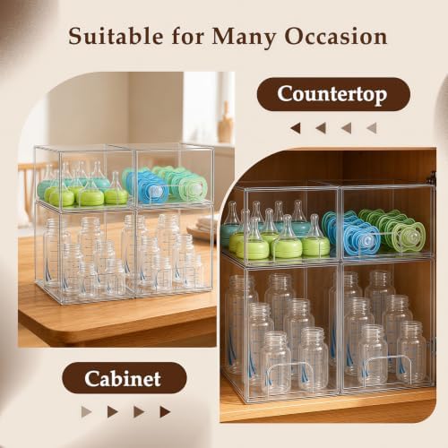Baby Bottle Organizer 4 Pack Baby Bottle Storage Organizer Clear Bottles Station Acrylic Stackable Container Drawers Bins for Pacifiers,Nipples,Pump Parts for Countertop,Cabinet,Bathroom,Vanity - Image 6