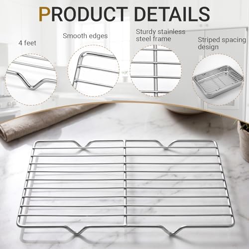 Lounsweer 2 Pack Cooling Racks, 5L x 10.5W x 1H Stainless Steel Wire Rack for Baking Sheet, Large Cookie Cooling Rack, Oven Safe Cooking Racks for Sheet Pan, Dishwasher Safe, Fits Third Size Pans - Image 3