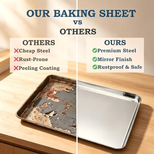Stainless Steel Baking Sheet, 17.5" x 13" Cookie Sheet Set, 2-Pack | Large Half Sheet Pans for Baking Roasting Cooking, Heavy Duty & Non-Toxic, Easy Clean & Dishwasher Safe - Image 4