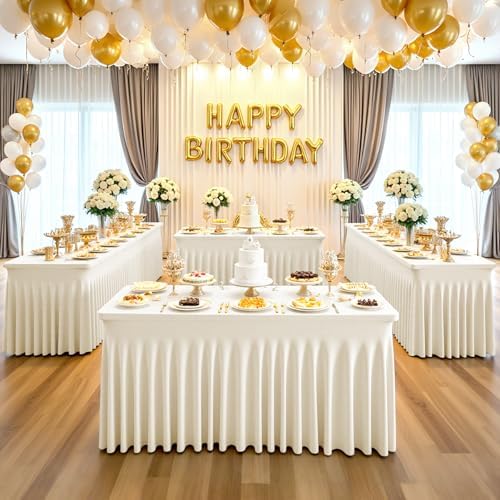 4 Pack 6ft Ivory Spandex Table Cloths for Rectangle Tables Wrinkle Free Ivory Rectangle Tablecloths Stretch Fitted Table Cover with Skirt for Wedding Birthday Party Banquet Baby Shower Buffet Event - Image 3