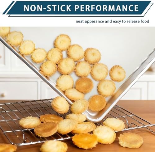 6 Pack Half Size Baking Sheet Pan Set, Aluminum Commercial Quality Cookie Sheet for Baking or Roasting, Large Thick Baking Tray Prevents Warping, 13" × 18" Cookie Tray Pan - Image 3