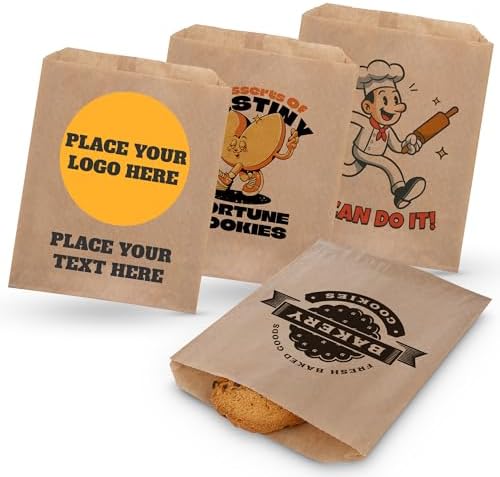 MT Products Custom Printed Kraft Cookie Bags 6.5" x 8" - Personalized Grease Resistant Bakery Bags for Baked Goods by MTProducts