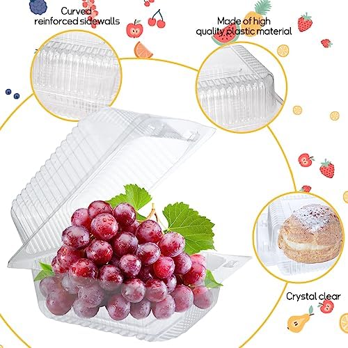 Jizvxe 200 Pcs Clear Plastic Take out Containers,Disposable Fancy Hinged Top Square Clamshell Food Boxes,Cake Slice Containers Clamshell Takeout Tray with Clear Lids,5.3x4.7x2.8 Inch - Image 3