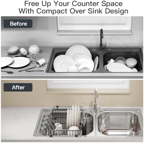 MAJALiS Grey Dish Drying Rack Over Sink with Utensil Holder, Drainboard - Image 2