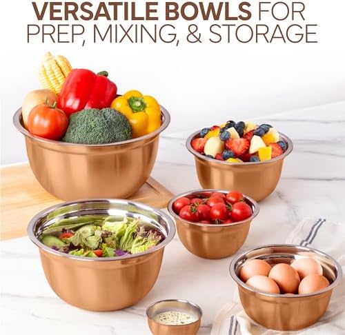 COOK WITH COLOR 18 Piece Mixing Bowls Set with Airtight Lids, Stainless Steel Bowl Organizers, Food Storage Containers, Meal Prep, Nesting Salad Bowls For Cooking, Baking, Kitchen Use, Copper - Image 6
