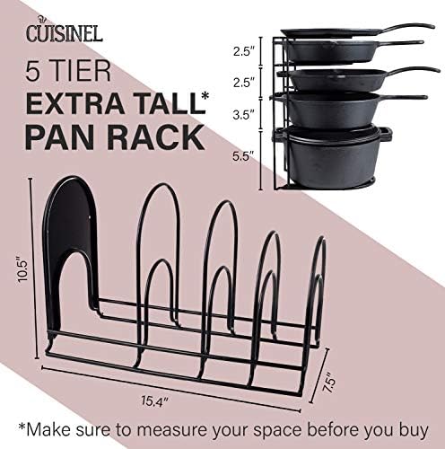 Cuisinel Pan Organizer for Cast Iron, Extra Large 5-Tier Rack, Black 15.4" - Image 4