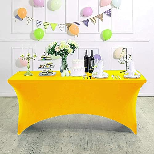 MDS® Pack of 5 Spandex Tablecloth 6FT Tight Fitted Stretch Table Cover – Washable Wrinkle-Free Reusable Elastic Patio Tablecloth for Wedding, Party, Banquet, Trade Show, Event Décor - Yellow - Image 3