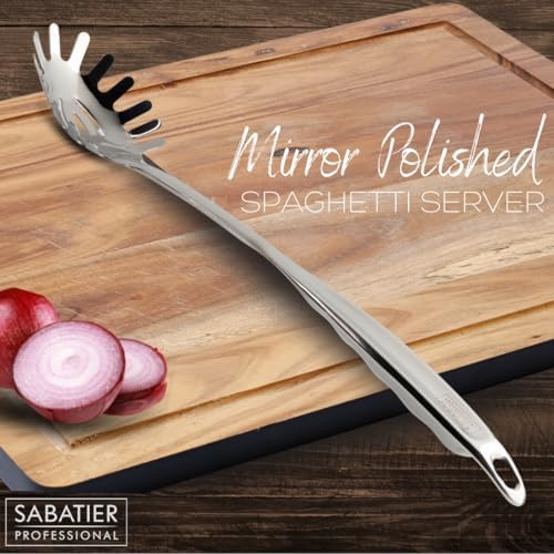 Sabatier Professional Large Metal Spaghetti Server Ladle - Mirror Polished Stainless Steel Fork Spoon to Measure, Drain & Serve Pasta. Strong Construction. 5 Year Guarantee, Dishwasher Safe - Image 2