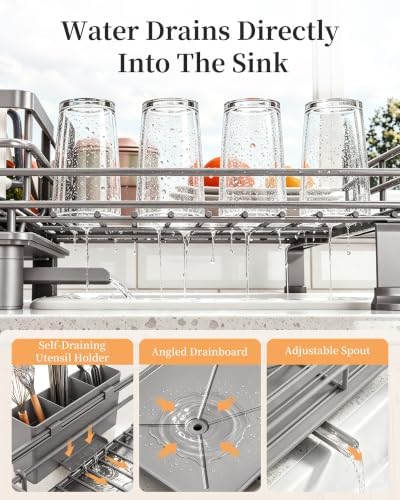 SAYZH Expandable Dish Drying Rack for Kitchen Counter, Metal, Grey - Image 5