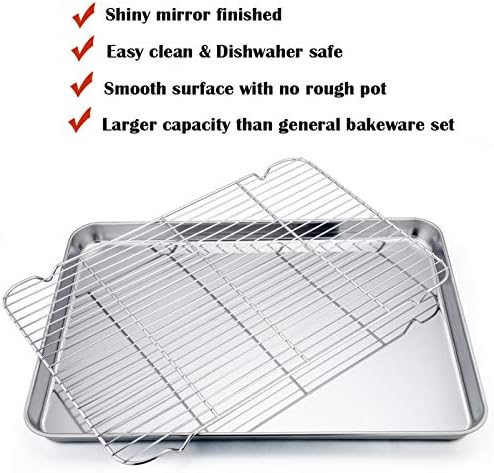 P&P CHEF 19.6 Inch Baking Sheet with Rack Set, Pans with Flat Racks | 2 Baking Sheets + 2 Cooling Wire Racks, Dishwasher & Oven Safe, Non-toxic & Lasting Use, Fit for Regular Oven - Image 5