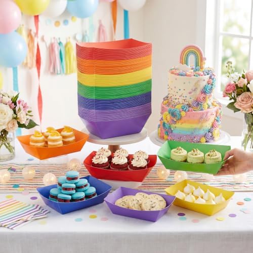 Uiifan 300 Pcs Paper Food Boats Disposable Paper Food Tray,Rainbow - Image 4
