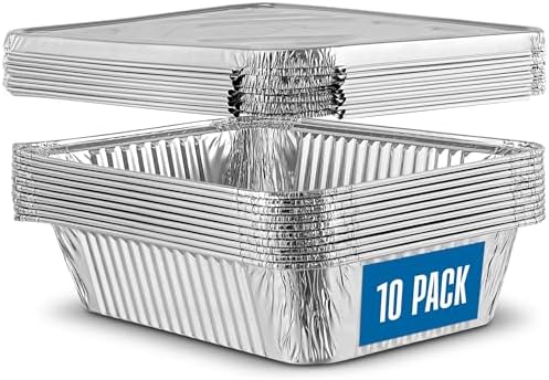 PLASTICPRO 10 Pack Aluminum Pans 6.5'' x 9" Disposable Pans with Covers Heavy Duty 2.25 lb Foil Pans for Baking and Cooking by PLASTICPRO