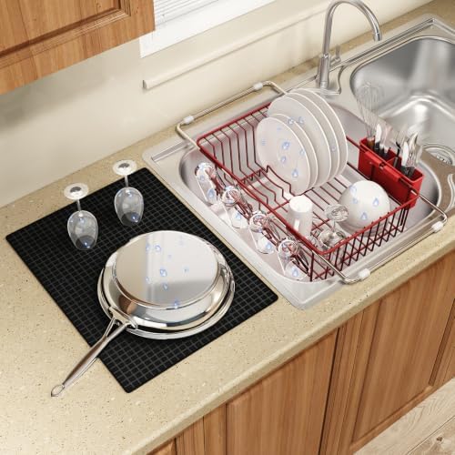 MAJALiS Red Dish Drying Rack Over The Sink with Utensil Holder, Mat by MAJALiS