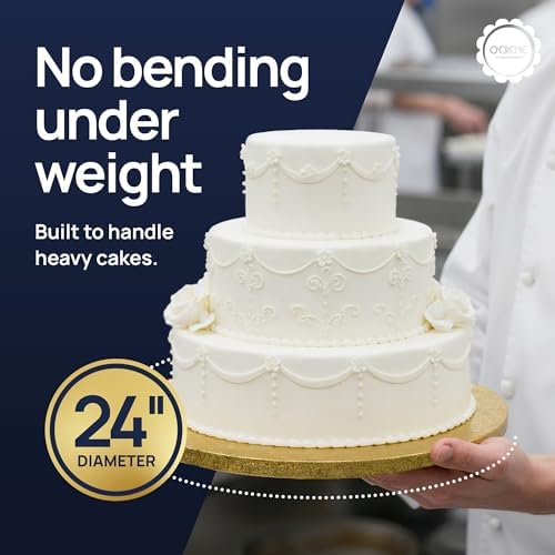 O’Creme Cake Board, Gold Foil Round Cake Circles with Gorgeous Design, Sturdy & Durable 1/2” Thick Cake Drums, Round Cake Boards with 24” Diameter, Pack of 5 Disposable Cake Drums - Image 3