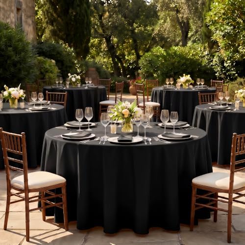 Fitable 8 Pack Black Round Tablecloths - 120 Inches in Diameter - Image 6